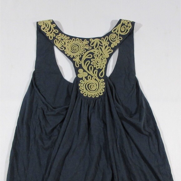Feather Bone Anthropologie Navy Gold Embroidered Sleeveless Tank Top Blouse Sz M - Picture 7 of 9